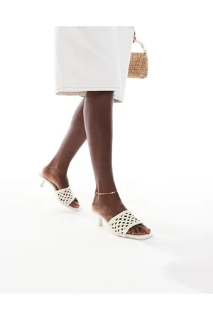 Bershka Crochet kitten heeled sandals in -Neutral