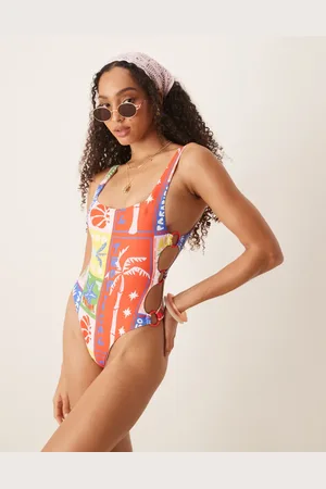 ASOS Trinny cut-out swimsuit in paridiso print-Multi