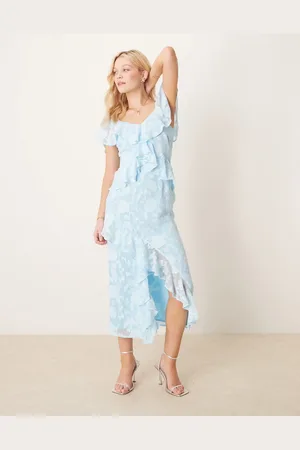 Pretty Lavish Jacquard ruffle midaxi dress in