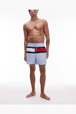 Tommy Hilfiger Drawstring large flag swim shorts in pale blue