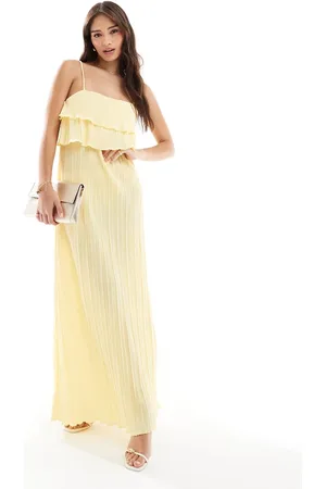 Pieces® Plisse cami dress with tiered ruffle top detail in lemon