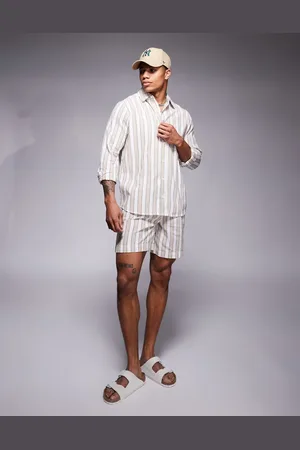 South Beach Drawstring beach shorts in and white stripe-Neutral
