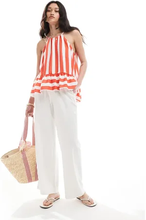 ASOS Halter cami with peplum in stripe-Multi