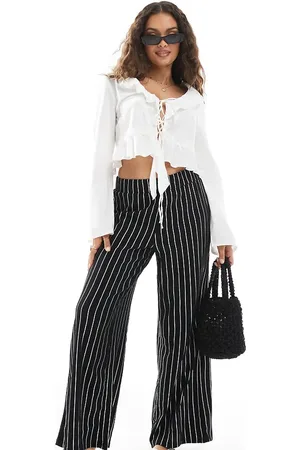 ONLY Wide leg textured pants in stripe