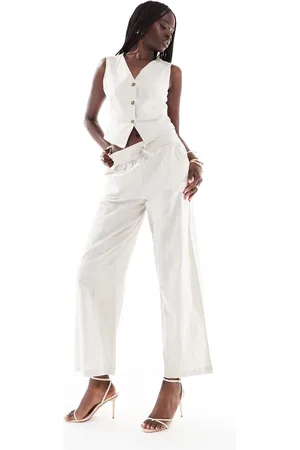VERO MODA Tailored drawstring waist wide leg pants co-ord in stone-Neutral