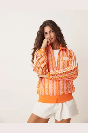 adidas Crochet track jacket in pink and orange