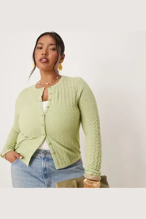 ASOS ASOS DESIGN Curve knitted stitch detail crew neck cardigan in -Green