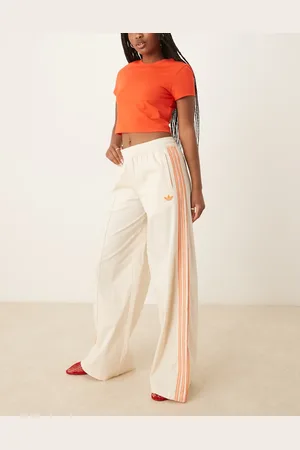 adidas Crochet 3 stripe track pants in off white
