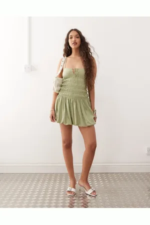 Motel Rasmil bubble mini dress in sage green