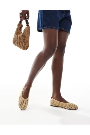 Bershka Raffia ballet pumps in -Neutral