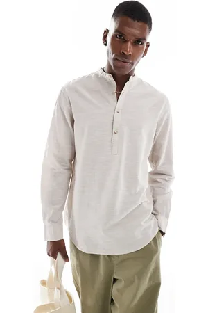 JACK & JONES Overhead linen shirt in beige-Neutral