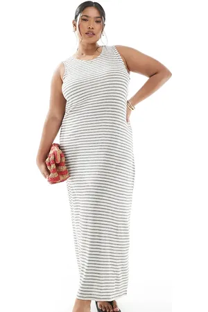 VERO MODA Slubby maxi tank dress in mono stripe-Neutral