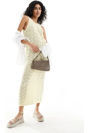 SELECTED Femme maxi crochet dress in yellow