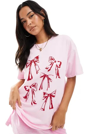 Miss Selfridge Bow print oversized t-shirt in