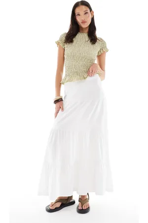 ONLY Tiered maxi skirt in white