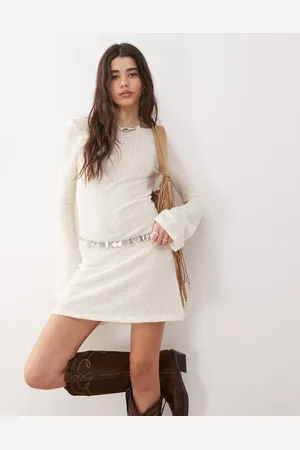 Reclaimed Flared sleeve crochet beach mini dress in -White
