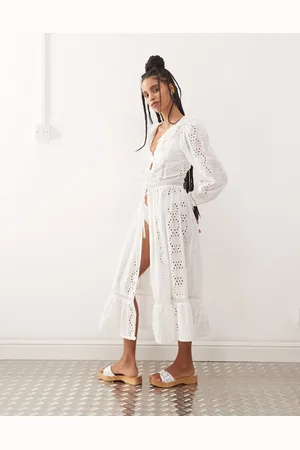 Reclaimed Tie-front beach cover-up in broderie