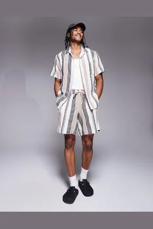 South Beach Textured short sleeve beach shirt in stripe