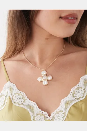 Reclaimed Pearl cross pendant necklace in
