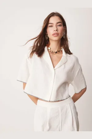 New Look Blanket stitch cropped shirt in (part of a set)-White