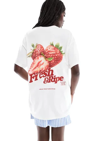Miss Selfridge Summer strawberry graphic oversized tee in
