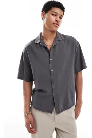 Pull&Bear Linen rich shirt in -Grey