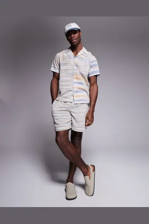 South Beach Short sleeve beach shirt in neutral stripe
