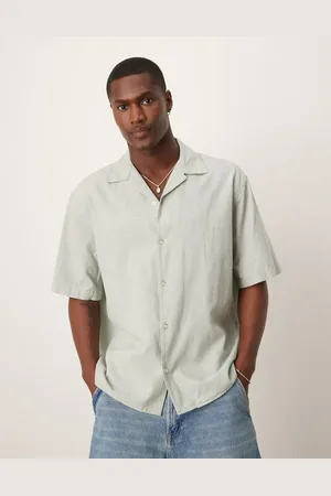 SELECTED Revere collar linen blend shirt in green