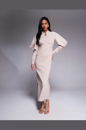 DASKA Structured balloon sleeve maxi dress in -Brown