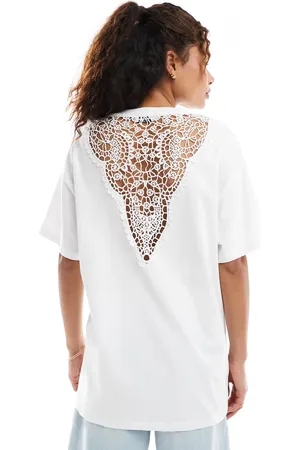 Miss Selfridge Lace back insert t-shirt in