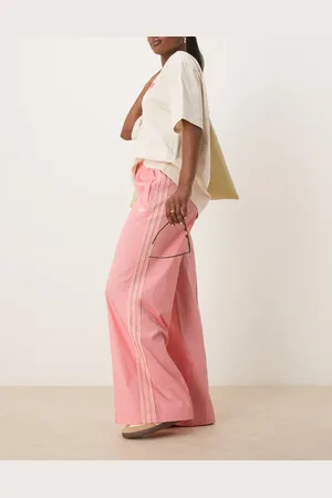 adidas Crochet 3 stripe track pants in pink