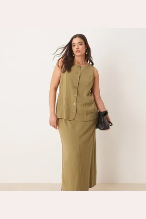 ASOS ASOS DESIGN Curve linen waistcoat detail midi dress in -Green