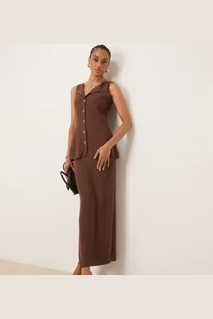ASOS ASOS DESIGN Tall linen waistcoat detail midi dress in brown