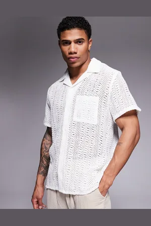 South Beach Short sleeve crochet beach shirt in