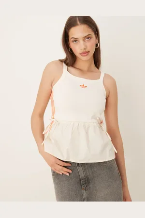 adidas Crochet 3 stripes tank top in off white