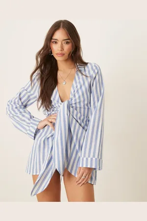 ASOS Tie front beach shirt dress in blue stripe