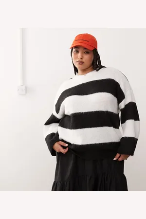 Noisy May Oversized texture jumper in mono stripe-Black