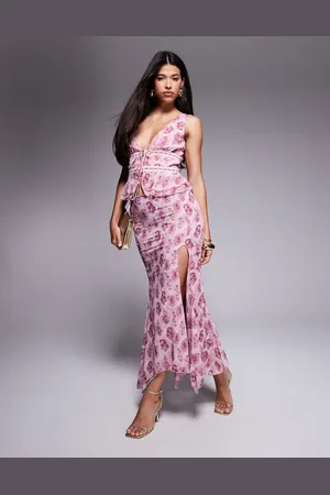 Princess Polly Chiffon asymmetric hem maxi skirt in paisley floral (part of a set)-Purple