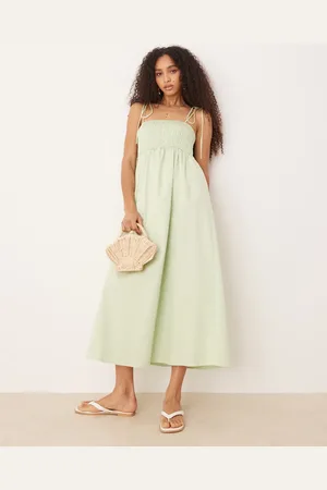 ASOS Shirred bust cotton poplin midi dress in -Green