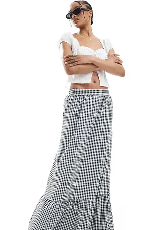 VERO MODA Tiered hem maxi skirt in black gingham print