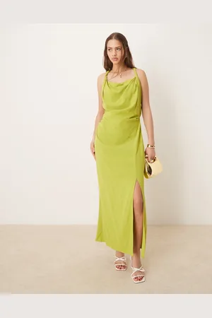 ASOS Linen twist shoulder detail midi dress with ruching in