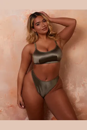 Wolf & Whistle X Natalie Gessey high waist bikini bottoms in green