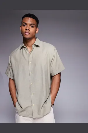 ADPT. Oversized short sleeve shirt in cream-White