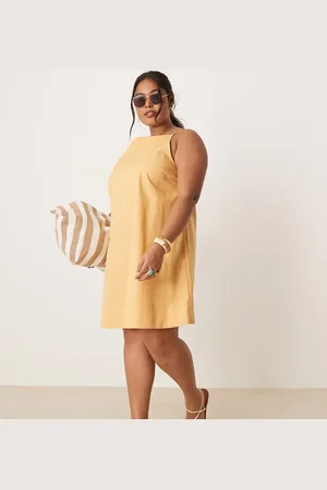 ASOS ASOS DESIGN Curve slash neck shapeless mini dress in -Yellow