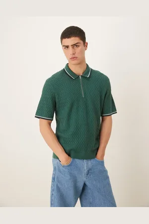 Abercrombie & Fitch Knitted half zip polo top with contrast binding in