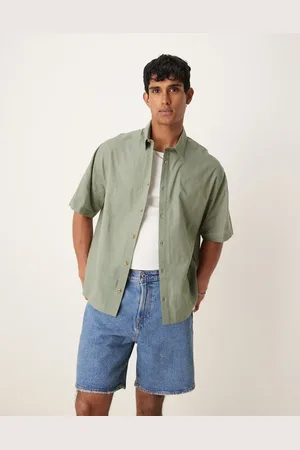 ASOS Oversized boxy linen-look shirt in sage
