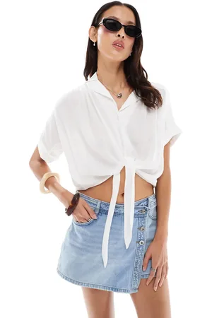 ONLY Mini wrap skort in light wash blue