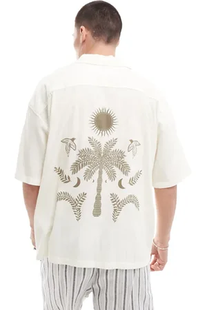 Pull&Bear Palm tree embroidered shirt in