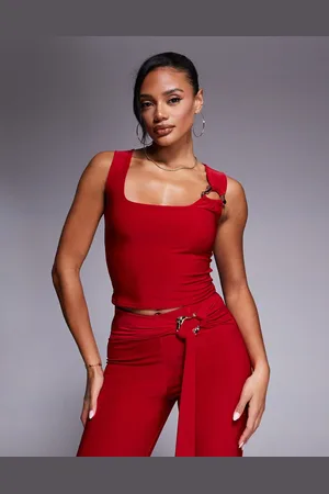 Kaiia Slinky square neck gold hardware detail crop top in (part of a set)