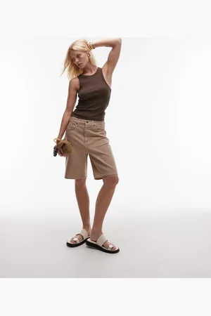 Topshop Loose fit denim jorts in -Brown